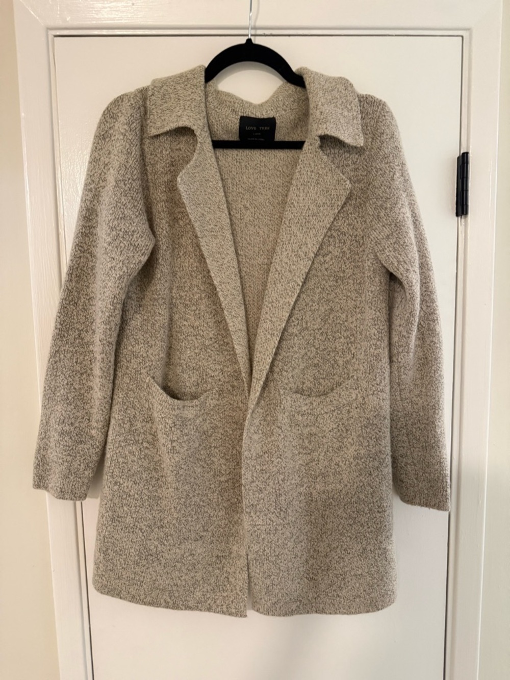 Love Tree Cream Open-Front Knit Cardigan with Pockets